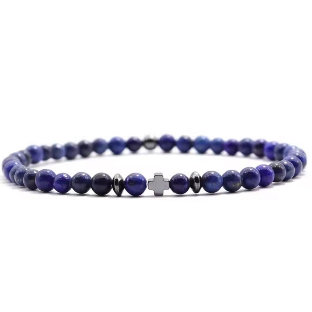 Blue Beaded Bracelet with Cross Accent. - Picture 3 of 5